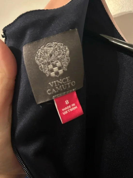 Vince Camuto Sleeveless Geometric Midi Dress in Pink, Navy & White - Picture 5 of 5